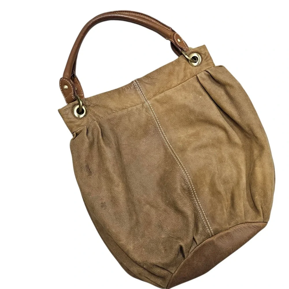 Coldwater Creek Genuine Leather‎ Hobo Shoulder Bag Distressed Tan Brown